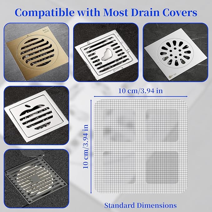 100 Pack Disposable Shower Drain Hair Catcher - 4x4 Inch Bath Tub Drain Hair Catcher Mesh Stickers, Hairs Catchers Shower Drain Cover for Bathroom Tub Kitchen Sink Showers Drains Cover Hairs Stopper