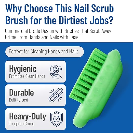 SPARTA Nail Scrub Brush Commercial-Grade, Heavy-Duty Hand and Fingernail Brush with Stiff Bristles for Gardeners, Mechanics, And Foodservice Personnel, Plastic, 5 Inches, Lime