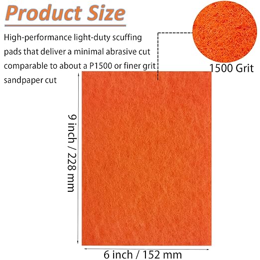 10 Pack 6 x 9 Inch 1500 Grit General Purpose Scuff Pads for Scuffing, Scouring, Sanding, Paint Primer Prep Adhesion Scratch - Surface Preparation Automotive Car Auto Body Woodworking (Orange)
