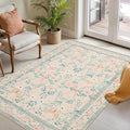 Floral Entryway Rug, 3x5 Washable Area Rug,Pink Boho Throw Rugs for Bedroom, Non Slip Low Pile Small Carpet, Girls Kids Room and Nursery Room