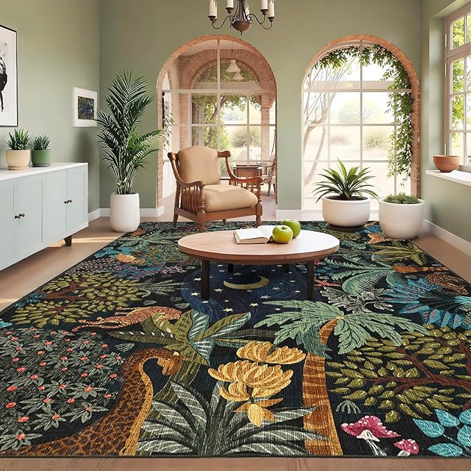GarveeHome Large Area Rugs 10x13 for Living Room, Jungle Animal Washable Rug Soft Non Slip Backing Floor Mat Carpet Indoor Thin Accent Rug for Bedroom Dining Room Playroom Nursery Home Decor