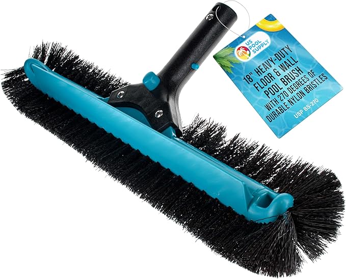 U.S. Pool Supply Pool Brush Head for Inground Pools - Heavy-Duty 18" Swimming Pool Brush with Pole Handle, 270° Bristle Scrub Brushes, Above Ground Cleaning Equipment Scrubber Cleaner Leaves Debris