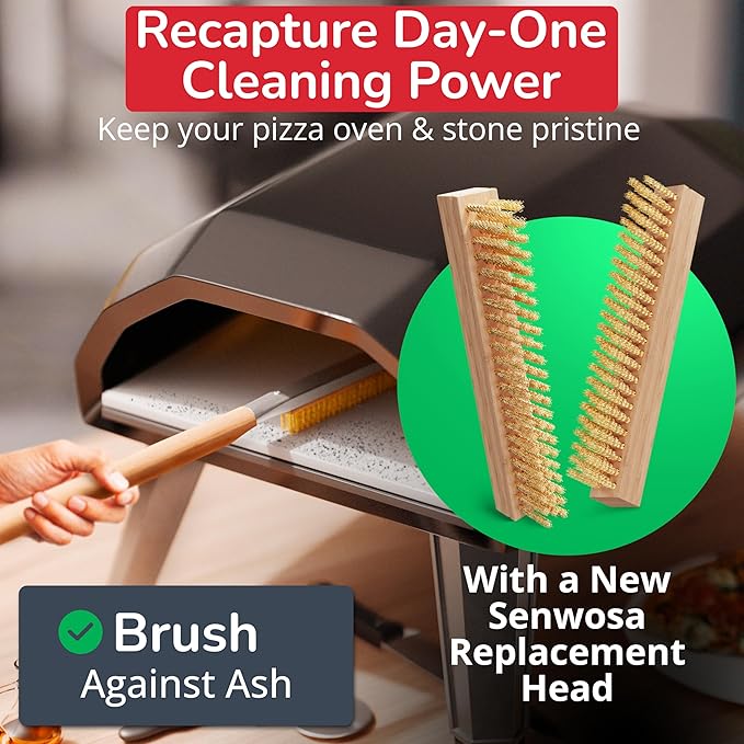 Pizza Oven Brush Head Replacement Set (2-Pack) - Official Genuine Parts for 22" & 26" Pizza Stone Cleaning Brushes - Heat-Resistant Stainless Steel Bristles