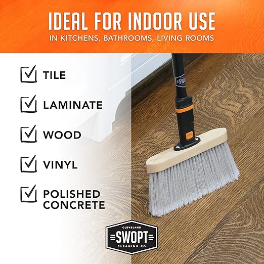 SWOPT Premium Smooth Surface Straight Broom Head — Cleaning Head Interchangeable with All SWOPT Cleaning Products for More Efficient Cleaning and Storage — Picks Up Fine Particles and Pet Hair