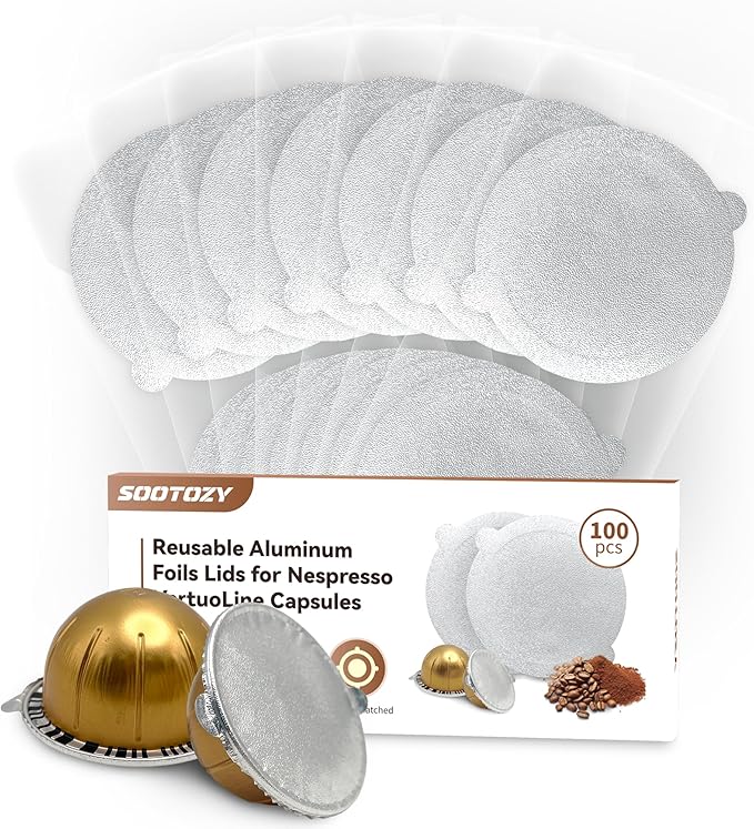 Reusable Pods Aluminum Foil Seals for Nespresso VertuoLine Capsules 100PCS, Refillable Aluminum Covers Foil Seals Lids for Nespresso Vertuo Compatible for Nespresso VertuoPlus Espresso Machine