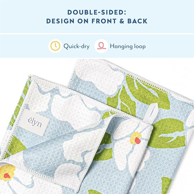 ELYN Microfiber Kitchen Dish Towel Set, Quick-Dry & Absorbent Waffle Weave Cleaning Towels, Set of 4 Kitchen Towels, Paper Towels Alternative (Bold Floral & Geo)