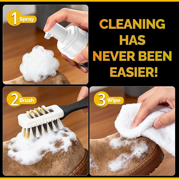 Suede Cleaner Kit – Premium Shoe Cleaner for Suede & Nubuck Shoes, Boots, Bags, Purses & Furniture – Safe, Non-Toxic Formula with Brush & Towel – Removes Stains, Salt & Dirt – 200ml