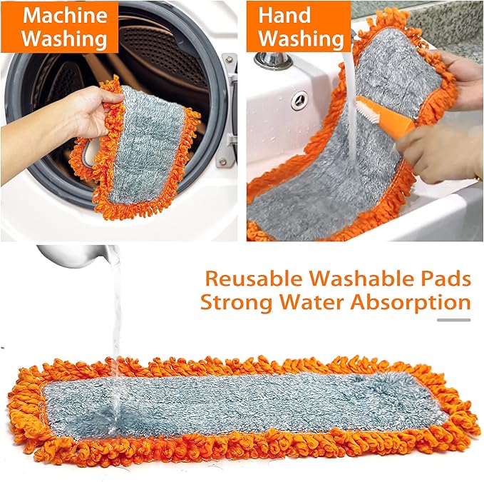 Dust Mop for Floor Cleaning with Washable Microfiber Pad - JEHONN Dry Wet Flat Mop with Scouring Pad for Hardwood, Laminate, Tile, Marble