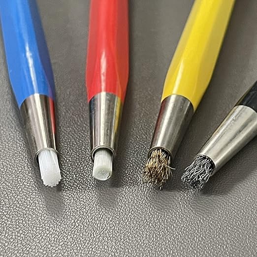 Fiberglass Pen Scratch Brush Set - Jewelry Cleaning Brush with Steel, Brass, Nylon, Fiberglass Tips for Corrosion Remover and Rust, Jewelry, Electrical Circuit Boards and Auto Body Work