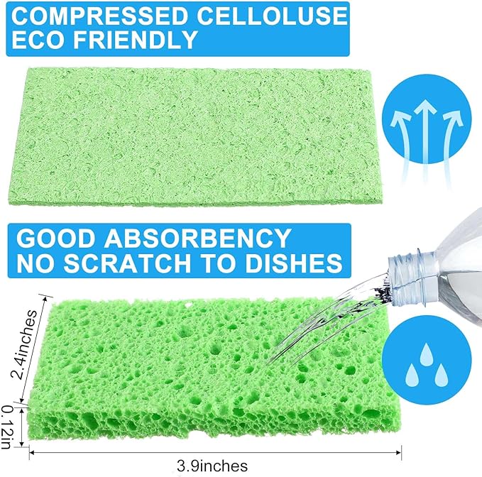 Zhengmy 200 Pieces Sponges Kitchen Compressed Sponges Bulk Natural Dish Sponge Compressed Wood Pulp Cleaning Sponge Without Scratching for Kitchen Bathroom, 3.9 x 2.4 x 0.12 Inch (Multicolor)