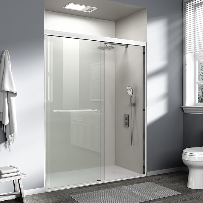 Abruzzo 56" - 60" Adjustable Width Double Sliding Shower Door - Semi-Frameless 72" Tall Bath Enclosure with 1/4" Tempered Glass, White Aluminum Frame for Walk-in Showers