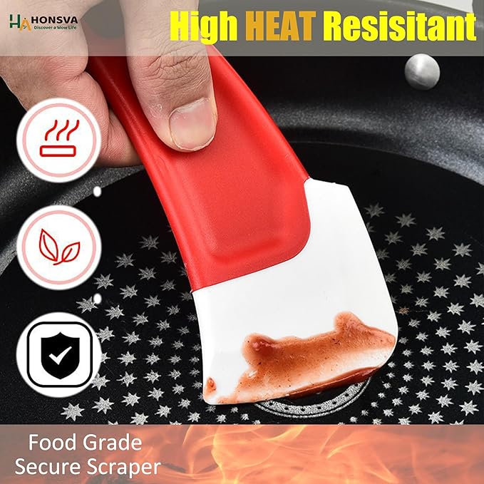 Dish Scraper for Cleaning Pans, Pots, Bowls, Silicone Kitchen Sraper, Non-stick Scraping Spatulas Tool, 3 Piece in 1 Pack.