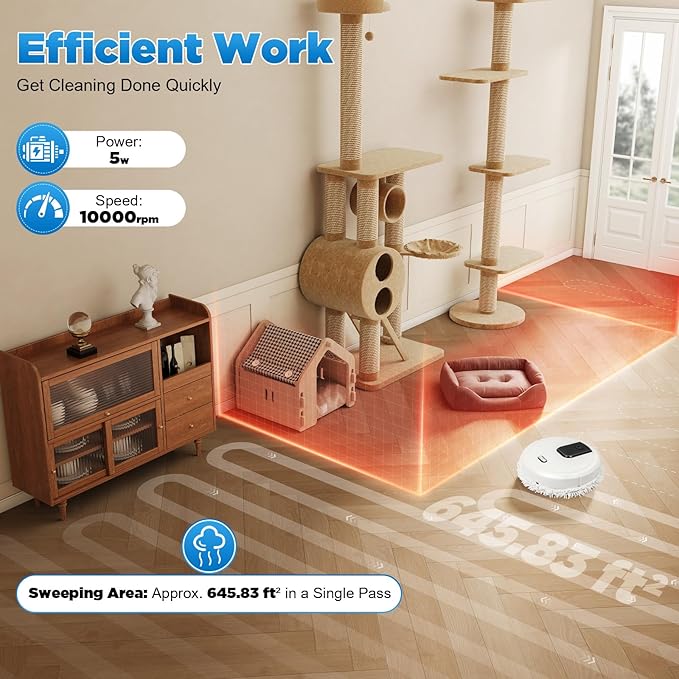 Smart Dust Auto Sweeper,Wet and Dry Mopping Sweeping Robot Auto Cleaner Floor Washing Wiping Machine,360° Full-Surround Wipe,Single Sweeping Area of 645.83ft². (White)