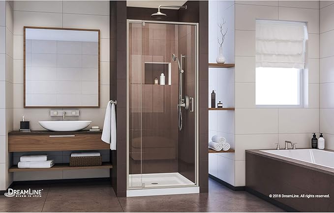 DreamLine Flex 32-36 in. W x 72 in. H Semi-Frameless Pivot Shower Door in Brushed Nickel, SHDR-22327200-04