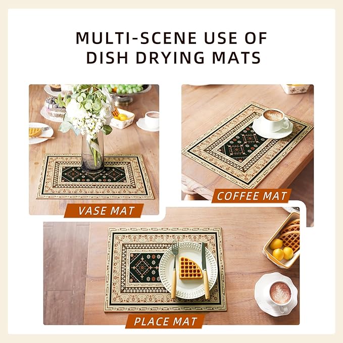 Dish Drying Mat Absorbent Moroccan Coffee Mat Rubber Backed Soft Silicone Kitchen Dish Draining Mat for Kitchen Bathroom Coffee Bar (Light Tan, 16 x 24 Inches)