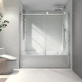 Favfurish Single Sliding Shower Door,55"-60" W x 63" H Frameless Shower Door with 5/16" (8mm) Thick SGCC Tempered Glass W/Adjustable Soft Closing,Bathroom Glass Door for Spa（Brushed Nickel）