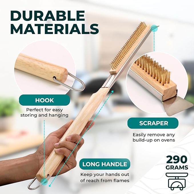 Urban Whisk 26" Pizza Oven Brush with Scraper & Pizza Peel – Brass Bristle Pizza Brush for Oven Cleaning + Aluminum Pizza Peel, Extra-Long Heat-Safe Handle