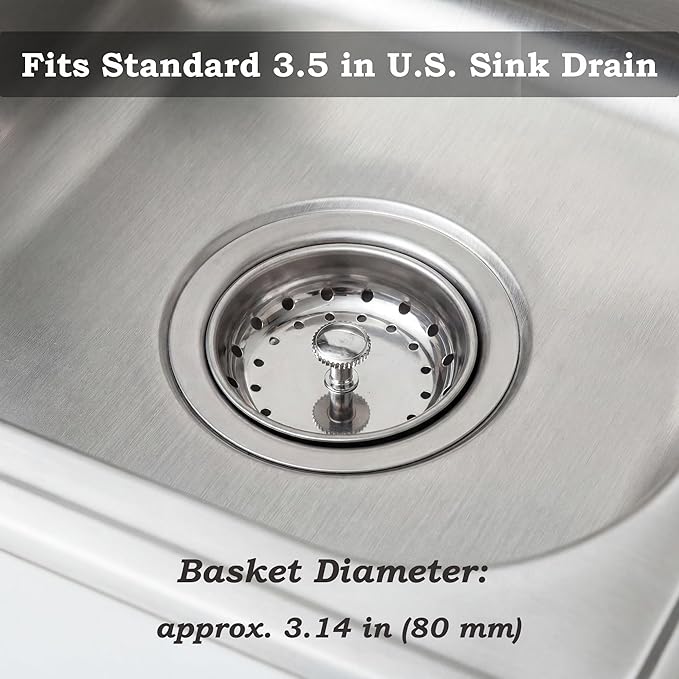 Kingrol 4 Pack Kitchen Sink Strainers with Rubber Stoppers - Stainless Steel Drain Basket Replacement, Fits 3.5 Inch Standard Sink Drain, Prevents Clogs, Easy Clean, Rust Resistant
