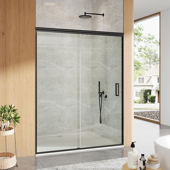 56"-60" W x 72" H Sliding Shower Door, Semi-Frameless Bypass Bathroom Door with 1/4"(6mm) Tempered Glass,Matte Black Finish for Walk-in Shower