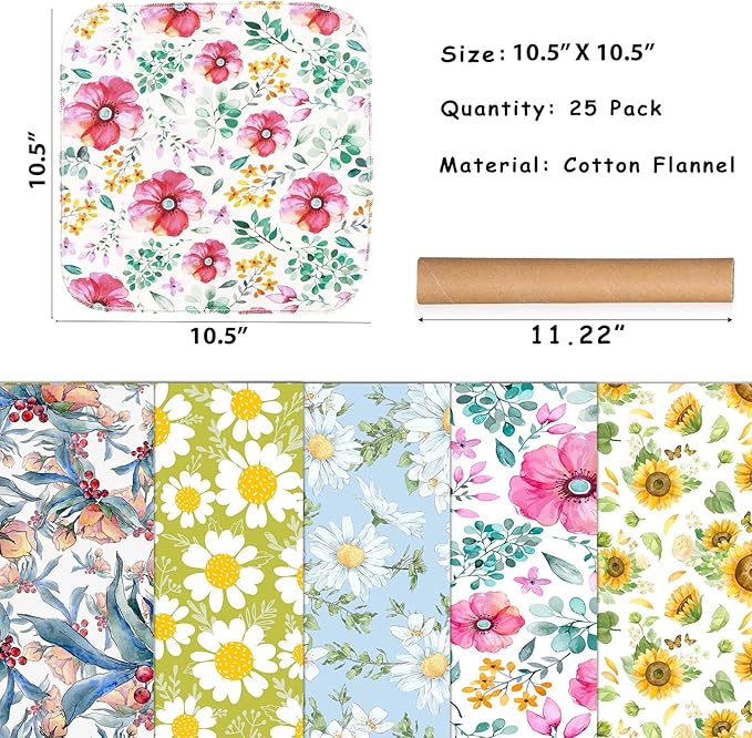 25 Pack Reusable Paper Towels, Paperless Towels Roll Washable Cotton Cloth for Kitchen Towels Zero Waste Products Alternative Paper Towels Alternative (Flower-A)