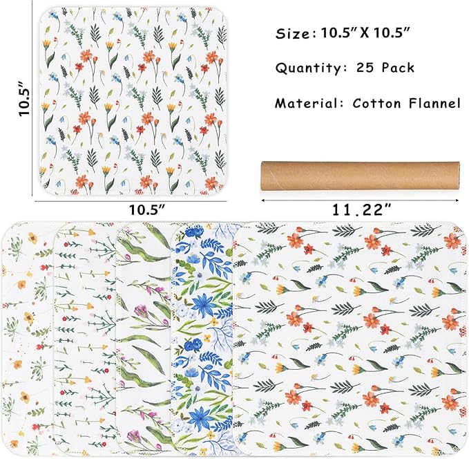 25 Pack Reusable Tissue Paperless Towel Roll Washable Cotton for Kitchen Towels Zero Waste Products Replacement Tissue (RT-E)