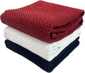 Patriotic Red White Navy Blue Kitchen Hand Dish Towels Oversized 28"x18" Nautical 100% Cotton Cloth Soft Cleaning Drying Absorbent Textured Design 3 Pc Multipurpose for Everyday Use Summer 4th of July