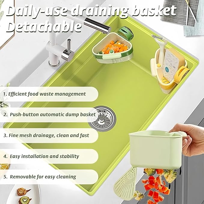 Corner Sink Strainer,Sink Strainer Basket,2026 New Upgraded Suction Cup Press Sink Drainer Basket,Food Drainer for Sink,Practical Corner Kitchen Sink，Sink Ccorner Strainer Helper (Green)