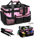 Large Cleaning Caddy Bags, Cleaning Supplies Organizer with Handle & Adjustable Shoulder Straps, 14.7-inch Pink Tool Bag, Cleaning Bags for Housekeepers, Cleaners, Gifts