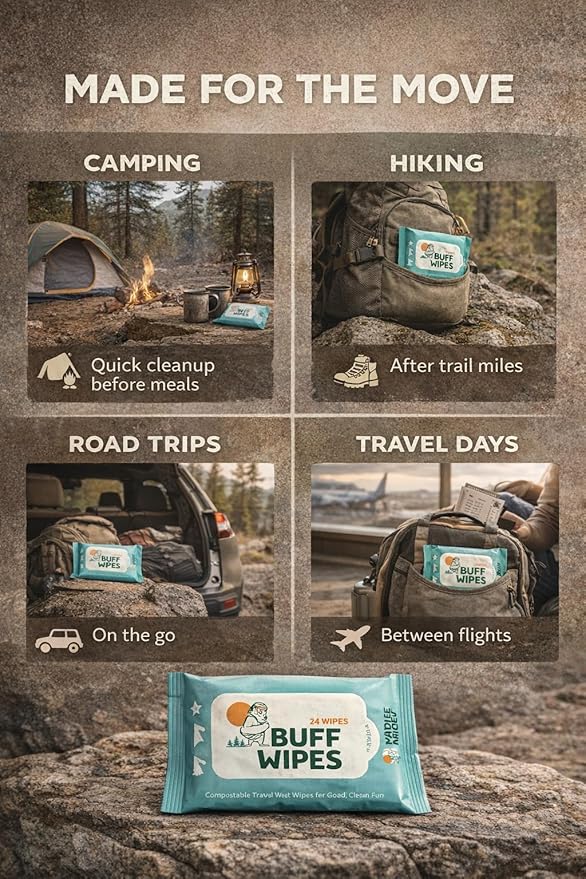 Outdoor Camping Wet Wipes Extra Thick Biodegradable Camping & Travel Wipes Plastic Free Body, Face & Hand Cleansing Cloths for Hiking (Wet Wipes, 24 Count (Pack of 1))