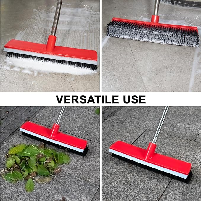 16.5 Inches Push Broom- Heavy Duty Outdoor Broom with 51" Long Handle for Patio, Bathroom, Garage, Tile, Deck, Pet Hair, Concrete Floors Cleaning