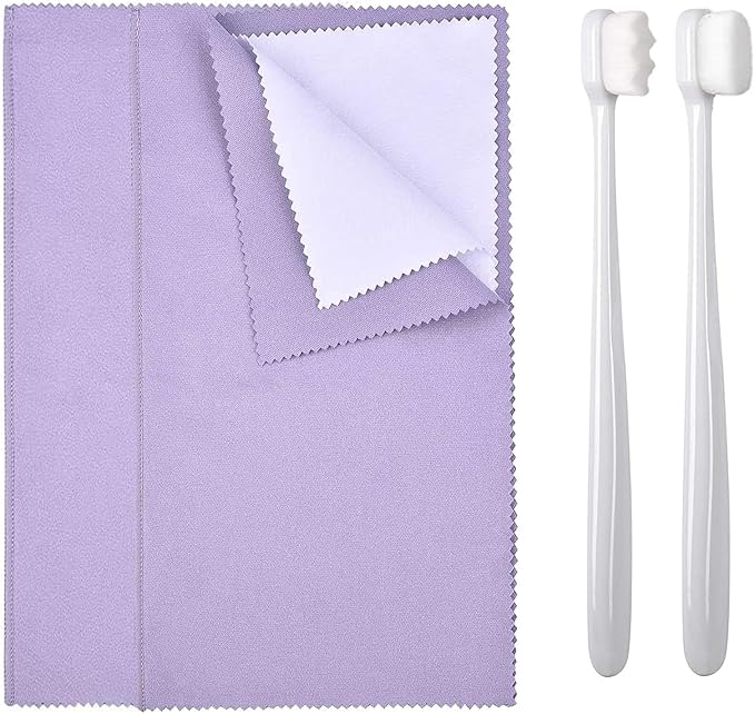 Syyflibb Silver Jewellery Cleaner Kit – 2 Ultra-Soft Brushes (Flat & Wave) + Dual Polishing Cloths for Sterling Silver, Gold, Rings & Chains | Tarnish Removal & Scratch (Purple)