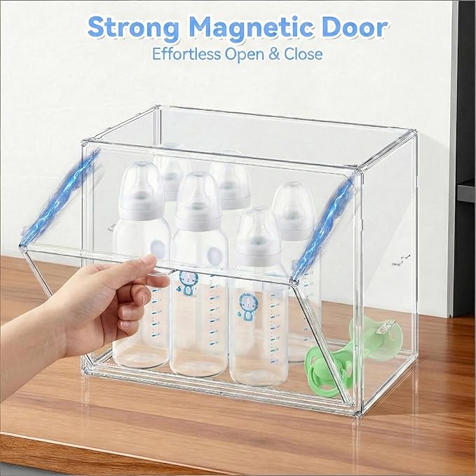 Baby Bottle Organizer for Countertop, Small Clear Bottle Storage Organizer, Baby Bottle Storage Organizer for Bottles, Nipples, Pump Parts & Food Jars, Nursery Cabinet, Kitchen Pantry