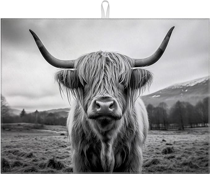 Highland Cow Dish Drying Mat for Kitchen Counter Drying Pad Absorbent Reversible Dish Drainer Rack Mats Draining Pad 18"x24"Inch