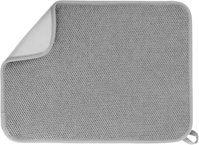 Microfiber Dish Drying Mat, Super Absorbent Kitchen Dish Drying Pad for Easter Day, Reversible Gift Mats for Countertop, 12 * 16 inch Gray