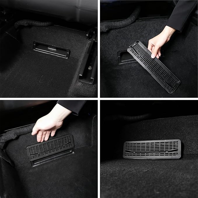 Rear Under-Seat Vent Protector for Tesla Model Y Juniper 2025–2026, ABS Mesh HVAC Air Outlet Guards, Snap-On, Anti-Kick & Debris Block, Left & Right Pair (2PCS), Black + Mini Air Vent Cleaning Brush