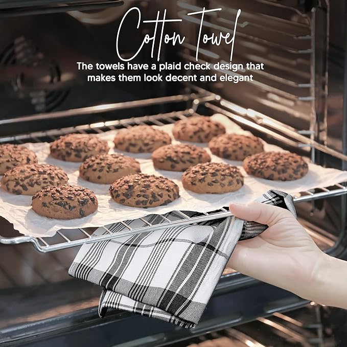 Utopia Towels Black & White Dish Towels [12 Pack - 15 x 25 Inches] 100% Ring Spun Cotton Highly Absorbent & Reusable Cleaning Bar, Tea, Kitchen and Dishcloths Set - 200 GSM