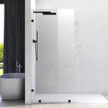 43" W ×80" H Shower Glass Panel, Frameless Fixed Glass Shower Panel with Clamps, 3/8" (10mm) Thick Clear Certified Tempered Shower Door, Bathroom Shower Screen in Matte Black UKH07B2-43X80-MBL