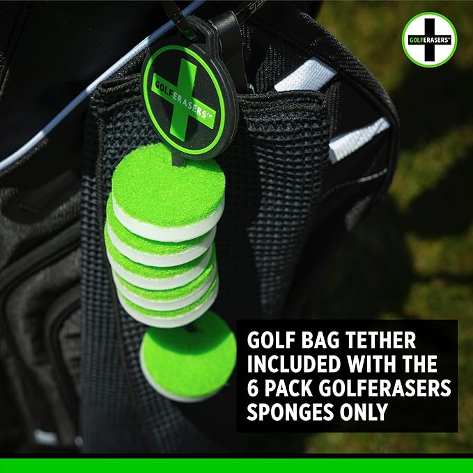 Instant Golf Eraser with Bag Tether, Premium Dual-Sided Sponge for Cleaning Clubs, Shoes & Golf Balls - Golf Club Cleaner, Golf Ball Cleaner, Golf Club Groove Cleaner, 6 Pack