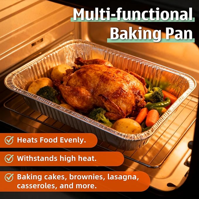 9x13 Inch Disposable Aluminum Foil Pans with Clear Lids(20 Pack)Half Size Tin Foil Pans,Disposable Food Containers Baking Pans For Cooking, Meal Prep, Roasting, Chafing, Heating, Steam Table