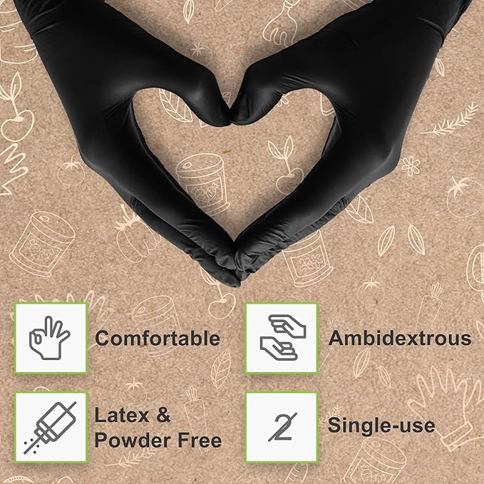 FifthPulse [150 Count] Biodegradable Gloves - Black Nitrile Disposable Gloves - Medical Exam and Food Safe - Latex Free
