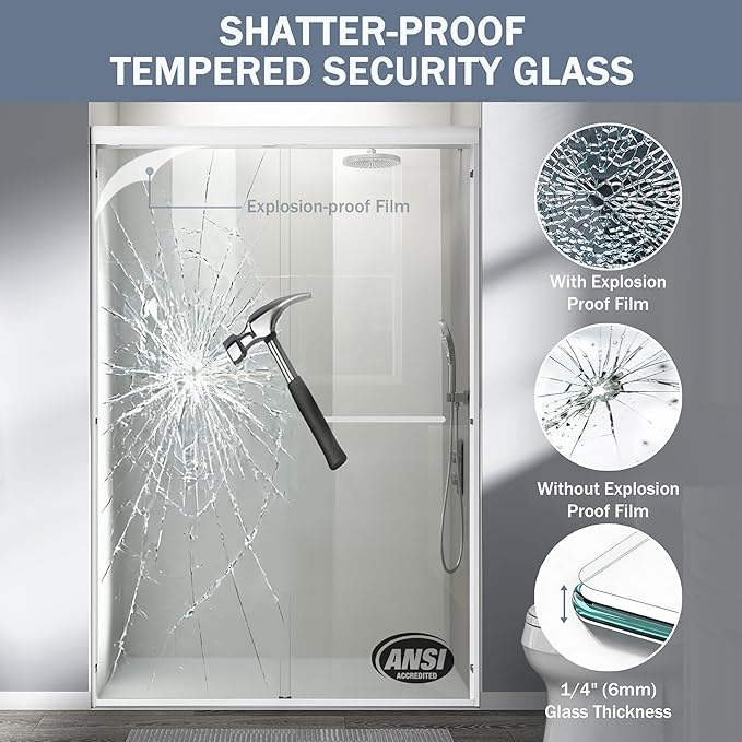 Abruzzo 44" - 48" Adjustable Width Double Sliding Shower Door - Semi-Frameless 72" Tall Bath Enclosure with 1/4" Tempered Glass, White Aluminum Frame for Walk-in Showers