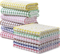 Homaxy Kitchen Towels and Dishcloths Set, 16 x 25 and 12 x 12 Inches, Set of 12 Cotton Terry Kitchen Dish Towels, Super Soft and Absorbent Dish Cloths, Red/Blue/Yellow/Green/Pink/Brown