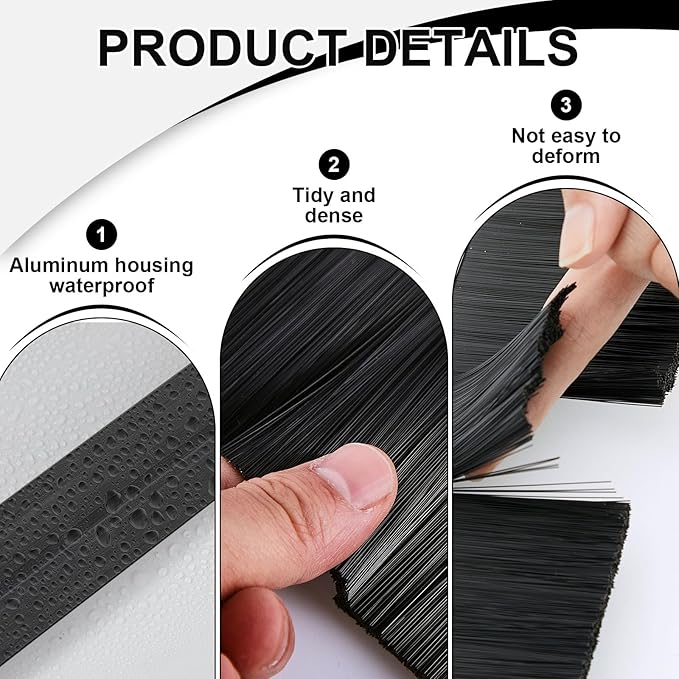 Frienda 2 Set Door Brush Bottom Sweep Brush Weather Stripping Aluminum Door Seal with Screws for Gaps up to 1 Inch, for Home, Commercial Gate, Fill Gaps Dust, Debris (1 x 36 Inch,Black)