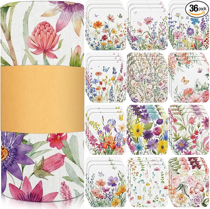 Tinlade 36 Pack Wildflower Reusable Cleaning Cloths Washable Kitchen Towels Bulk Absorbent Cotton Dish Towels for Home Cleaning Kitchen Spring Decor