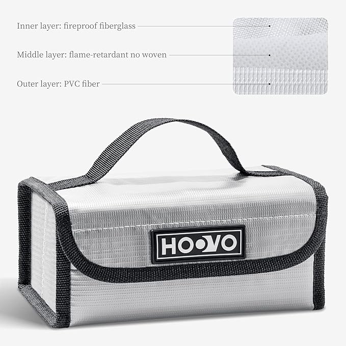 HOOVO Lipo Battery Bag - Fireproof & Explosionproof Storage Protector, Guard for DJI/RC Batteries - 2 Pack, Accommodates 4 Batteries