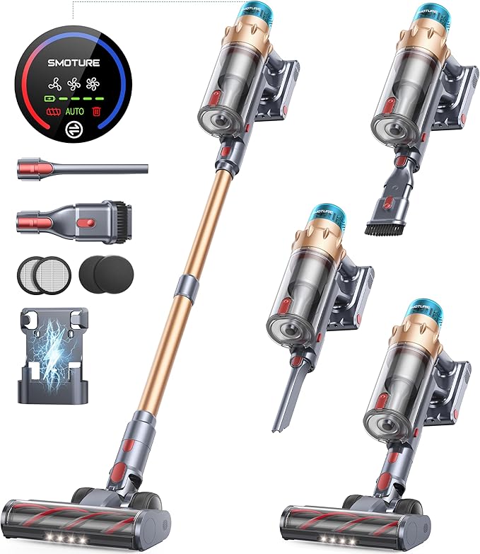 Cordless Vacuum Cleaner, 650W 55KPA 70 Mins Runtime Self-Standing Vacuum Cleaners for Home, Stick Vacuum with Charging Dock Station Removable Battery, Handheld Vacuum for Pet Hair/Carpet/Floor