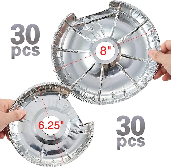 Dreyoo 200 Pcs Electric Stove Burner Covers, Disposable Aluminum Foil Drip Pan Liners, 6.25 and 8 Inch Round Burner Liners to Keep Stove Top Clean from Oil and Food Drips