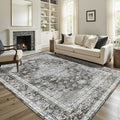 Area Rugs 5x7, Washable Black Rugs for Living Room, Bedroom, Non Slip, Neutral Floral Vintage Indoor Rug for Farmhouse Nursery, Dining Room, Kid Room, Office, Dorm