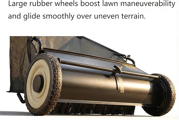 Lawn Push Sweeper, 26" Sweeping Width Floor Sweeper, 7 Cu. Ft. Hopper Capacity, 4 Spinning Brushes, Angle & Height Adjustable Folding Handle for for Leaves and Grass, Yard, Garage, Patio (26“)