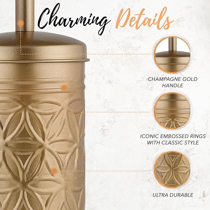 Autumn Alley Antique Gold Toilet Brush and Holder Set, Standing Toilet Brush for Modern Bathroom Decor, Soft Gold Bathroom Accessory Sets